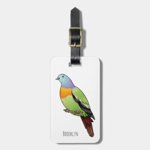 Pink-necked green pigeon bird cartoon illustration luggage tag