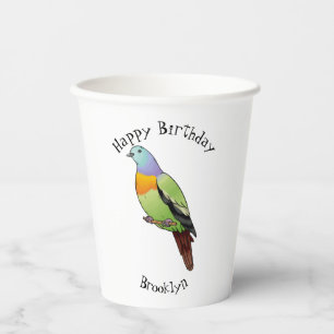 Pink-necked green pigeon bird cartoon illustration paper cups