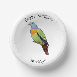 Pink-necked green pigeon bird cartoon illustration paper plate