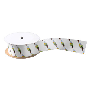 Pink-necked green pigeon bird cartoon illustration satin ribbon