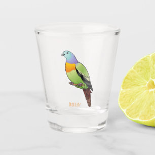 Pink-necked green pigeon bird cartoon illustration shot glass