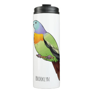 Pink-necked green pigeon bird cartoon illustration thermal tumbler
