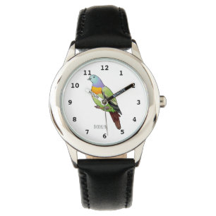 Pink-necked green pigeon bird cartoon illustration watch