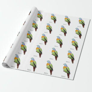 Pink-necked green pigeon bird cartoon illustration wrapping paper