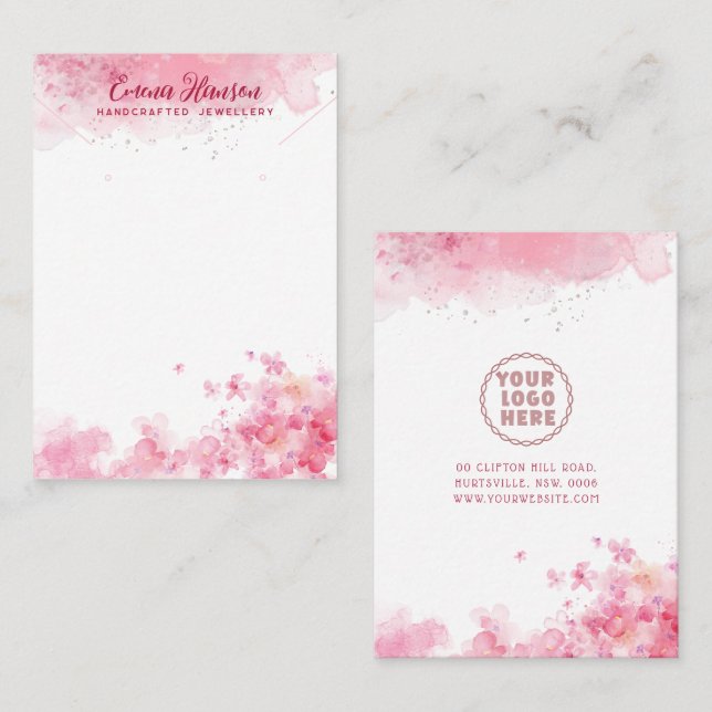 Pink Necklace Earrings Abstract gold Display Card (Front/Back)