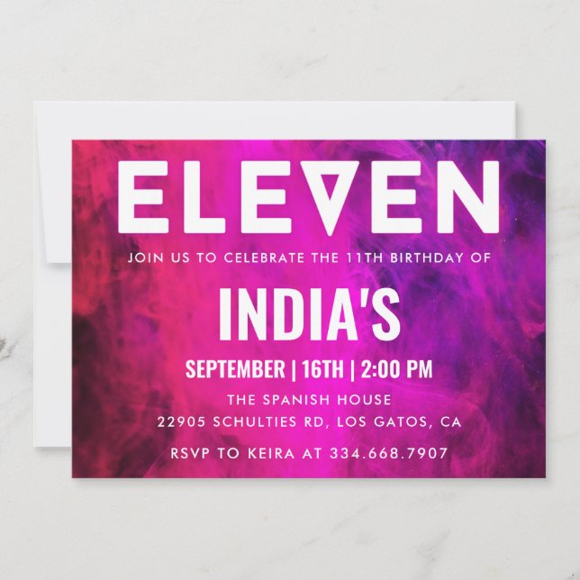 Pink Neon 11th birthday Invitation (Front)