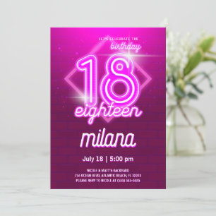 Pink Neon 18e Anniversaire Carte d'invitation