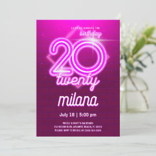 Pink Neon 20e Anniversaire Carte d'invitation