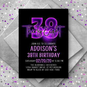 Pink Neon 38e anniversaire Invitation