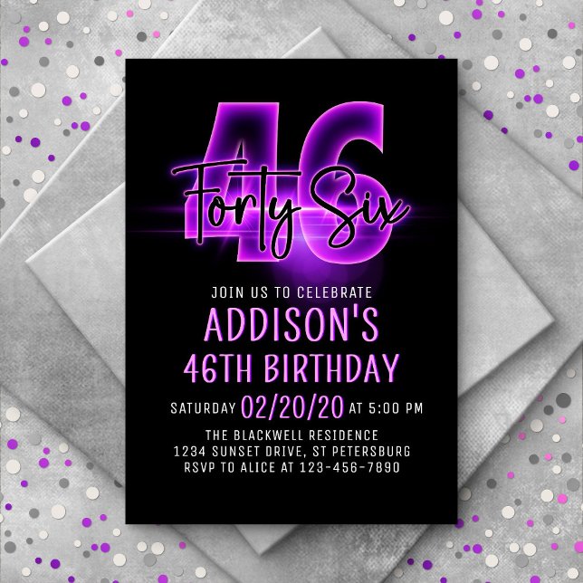 Pink Neon 46e anniversaire Invitation (Créateur téléchargé)