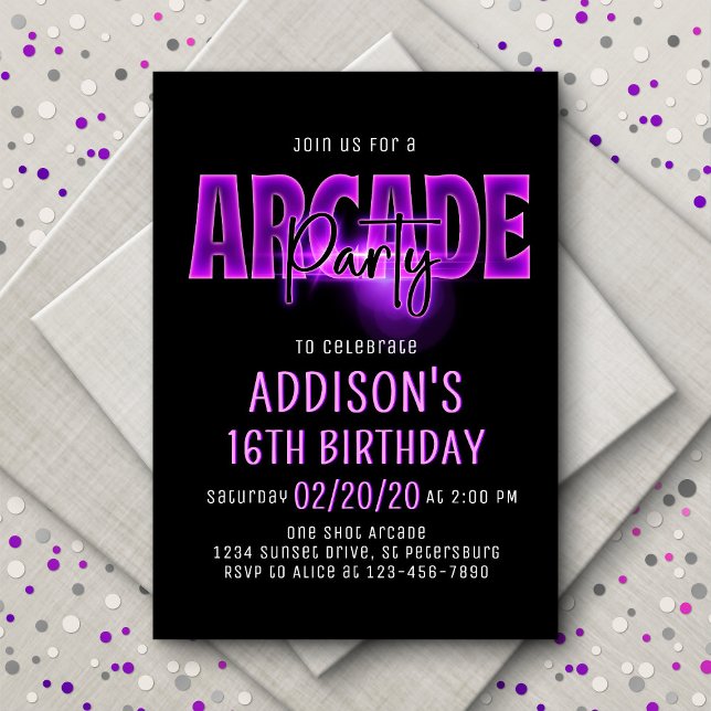 Pink Neon Arcade Party Birthday Invitation (Creator Uploaded)