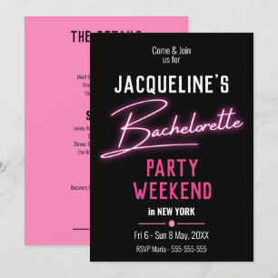Pink Neon Bachelorette Party Weekend Itinerary Invitation