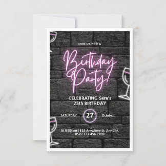 Pink Neon Birthday Party Customized Invitation