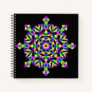 *~* Pink Neon Blue Mandala on Black Notebook