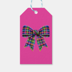Pink Neon Bow Tartan Ribbon Scottish Cute Gift Tags