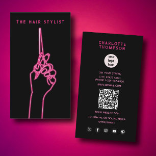 Pink Neon Business Logo Hairdresser Hair Stylist Card