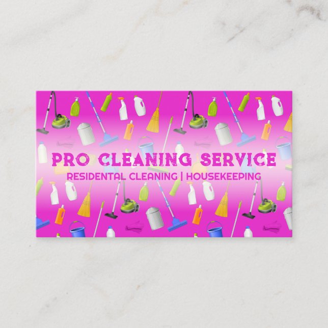 Pink Neon Cleaning Service Business Card (Front)