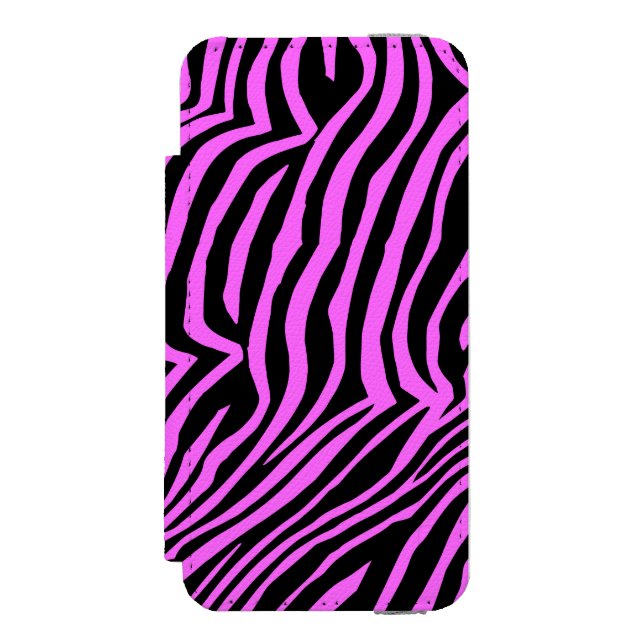 Pink neon colour zebra pattern incipio iPhone wallet case (Folio Front)