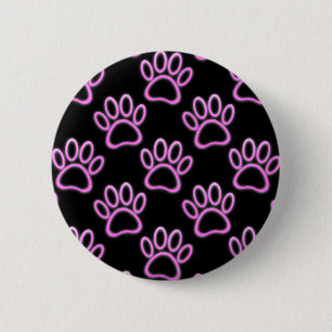 Pink Neon Dog Paw Print 2 Inch Round Button