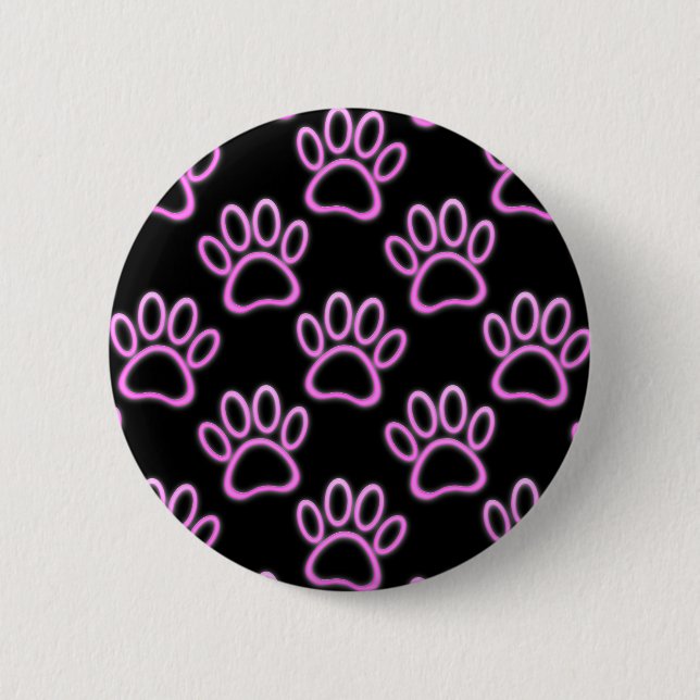 Pink Neon Dog Paw Print 2 Inch Round Button (Front)