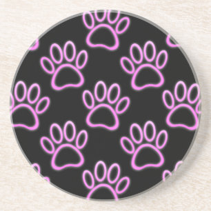Pink Neon Dog Paw Print Coaster