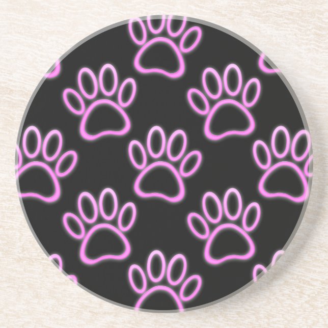 Pink Neon Dog Paw Print Coaster (Front)
