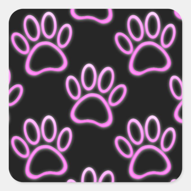 Pink Neon Dog Paw Print Square Sticker (Front)