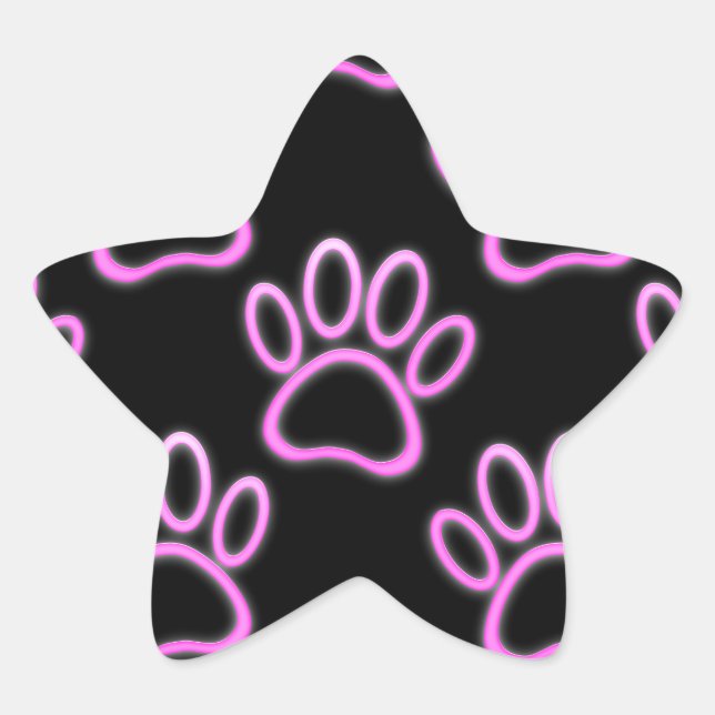 Pink Neon Dog Paw Print Star Sticker (Front)
