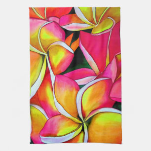 Pink neon Frangipani Plumeria Beach art Kitchen Towel