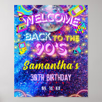Pink Neon Glow Back To The 90s Birthday Welcome