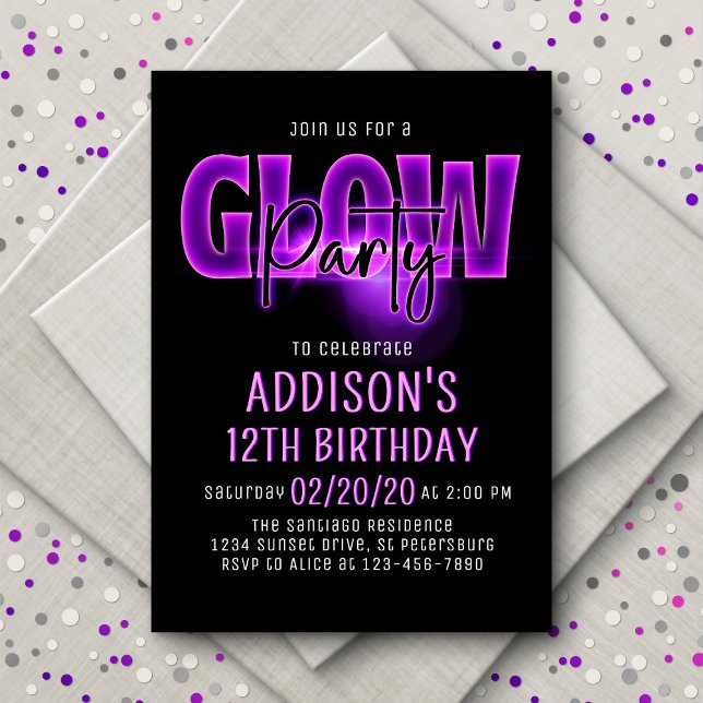 Pink Neon Glow Party Anniversaire Invitation (Créateur téléchargé)