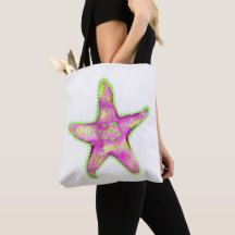 Pink & Neon Green Starfish Tote