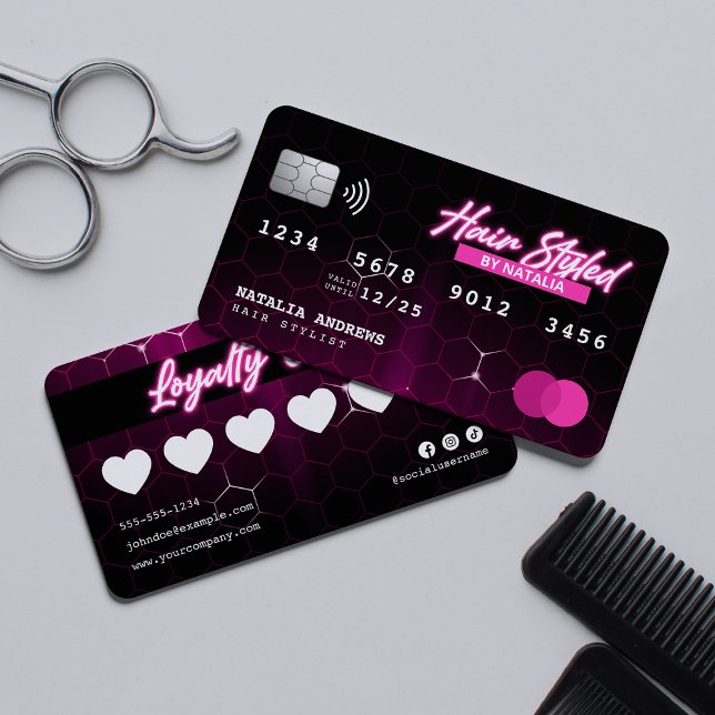 Pink Neon Hair Stylist Credit Card Loyalty Card (Creator Uploaded)