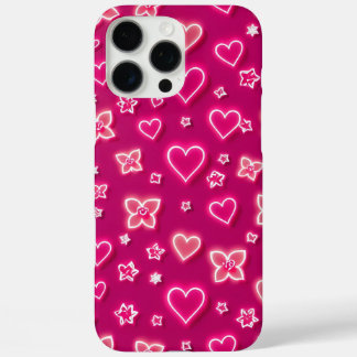 Pink Neon Hearts and Stars iPhone Case