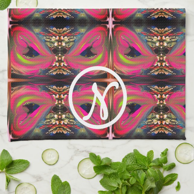 Pink Neon Hearts  Kitchen Towel (Folded)