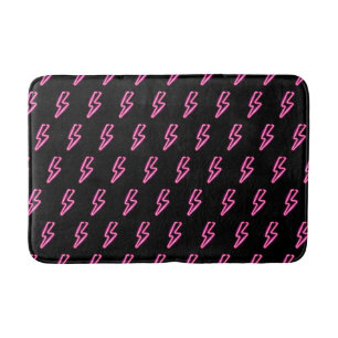 Pink Neon Lightning Bolt Pattern Bath Mat