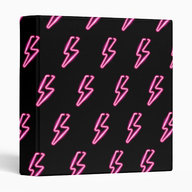 Pink Neon Lightning Bolt Pattern Binder (Front/Spine)