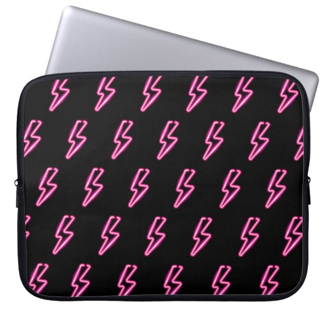 Pink Neon Lightning Bolt Pattern Laptop Sleeve (Front)