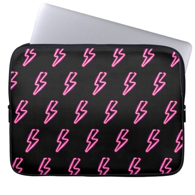 Pink Neon Lightning Bolt Pattern Laptop Sleeve (Front)