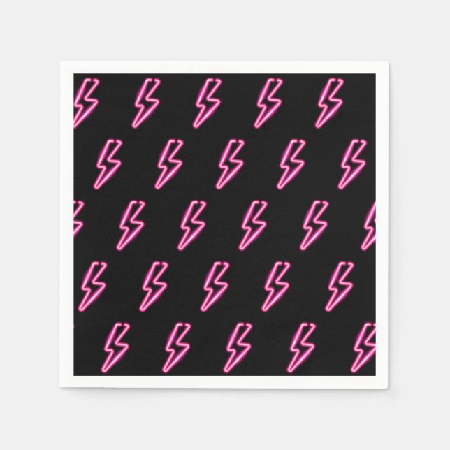Pink Neon Lightning Bolt Pattern Napkin (Front)