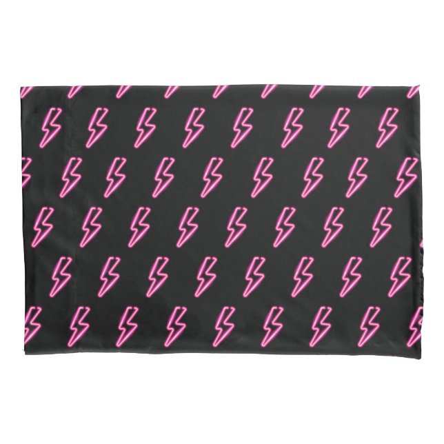 Pink Neon Lightning Bolt Pattern Pillowcase (Front-Left)
