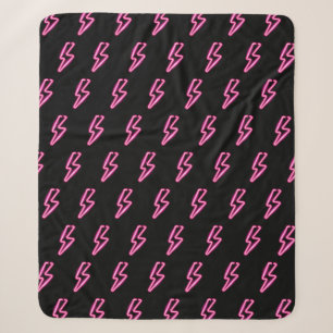 Pink Neon Lightning Bolt Pattern Sherpa Blanket