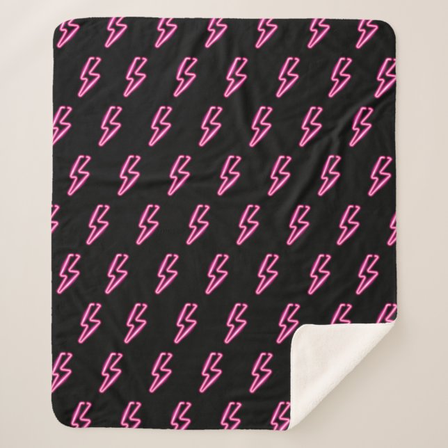 Pink Neon Lightning Bolt Pattern Sherpa Blanket (Front)