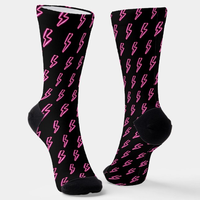 Pink Neon Lightning Bolt Pattern Socks (Angled)
