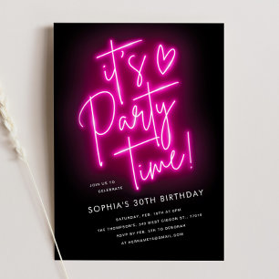 Pink Neon Lumière Invitation d'anniversaire pour f