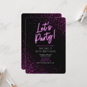Pink Neon moderne Anniversaire Fête Invitation