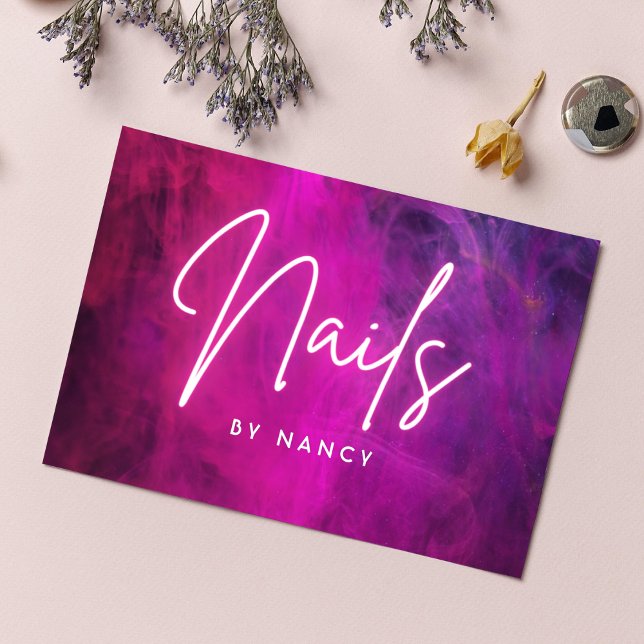 Pink Neon Nail Artist Nail Tech Business Card (Creator Uploaded)