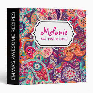 Pink neon Paisley floral pattern Binder