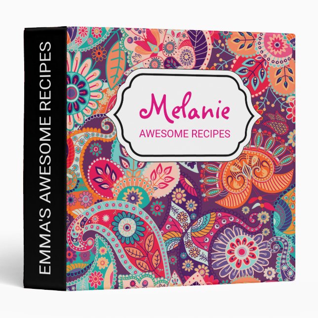 Pink neon Paisley floral pattern Binder (Front/Spine)