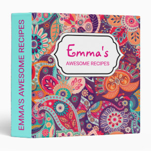 Pink neon Paisley floral pattern Binder